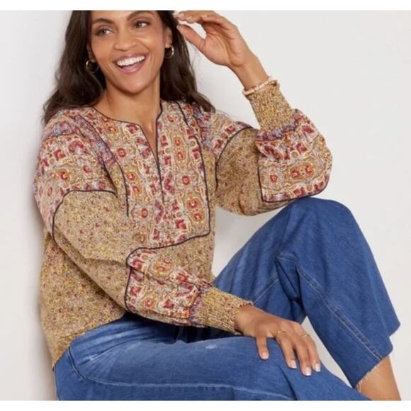 Evereve Eva Mixed Floral Boho Top Womens Large Paisley Cottagecore Blouse - Picture 4 of 12